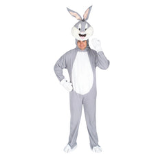 Bugs Bunny deluxe adult costume, jumpsuit with attached hood featuring the bunny head.
