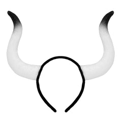 Plush white and black bull horns costume headband accessory