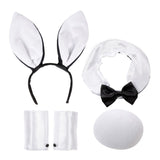 White bunny accessory set with rabbit ears, bow tie collar, tail and cuffs for Easter and costume parties