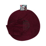 Flat view of burgundy velour witch hat