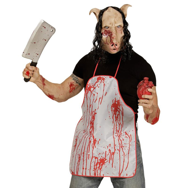 Latex pig full head mask with red blood effect design, Halloween horror costume accessory (not protective gear)
