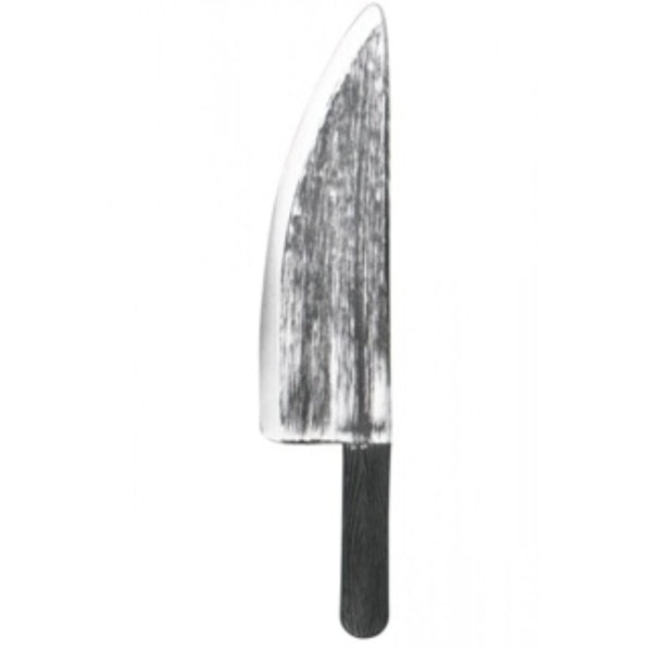 43cm butcher knife with distressed silver blade and black handle, ideal for horror costumes