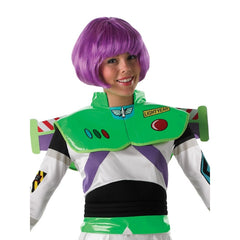 Buzz Lightyear ladies Toy Story costume with tutu dress, jet pack wings and purple wig