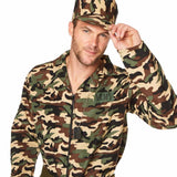 Camo Suit Men's Costume, jumpsuit, cap and belt.