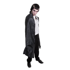 Adult black economy cape with stand-up collar – ideal for vampire, Dracula, or Halloween costumes