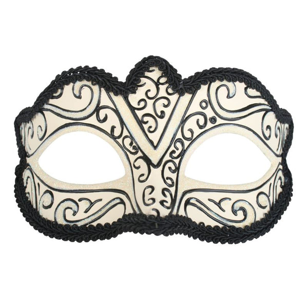 Capri masquerade mask, cream base with black and glitter detail perfect for ladies
