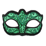 Capri masquerade mask with green base and black and glitter swirl detail perfect for ladies