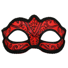 Capri masquerade mask, red base with black and glitter detail, ladies