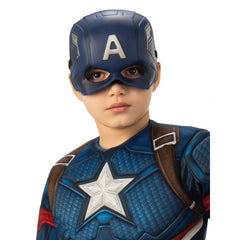 Child wearing an officially licensed Captain America Premium costume with shield and mask