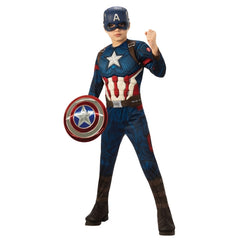 Child wearing an officially licensed Captain America Premium costume with shield and mask