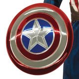 Close-up of Captain America's shield with star emblem on a white background