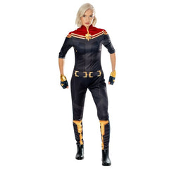 Captain Marvel deluxe adult costume with star emblem, belt, and gauntlets – MCU cosplay