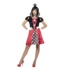 Carded Queen of Hearts ladies costume front view red heart dress and crown