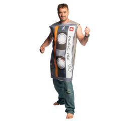 Adult cassette tape costume with retro mixtape design for 80s parties