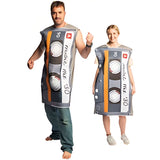 cassette tape novelty costume with printed front tunic and plain black.