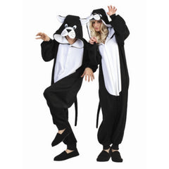 Black cat onesie costume with hood and tail for hire in Brisbane