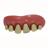 Close-up of caveman teeth with irregular design – costume dental prop.