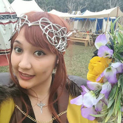 Celtic medieval tiara with ribbon tie in gold.