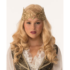 Celtic medieval tiara with ribbon tie in gold.