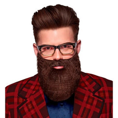 Front: Brown character beard with moustache costume accessory