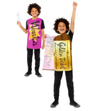Charlie & The Chocolate Factory Golden Ticket Kids Costume, 2 in 1 tabard and bookmark.