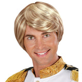Charming Prince blonde wig with short hair and sweeping fringe for costume wear
