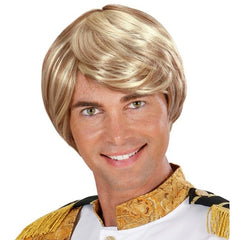 Charming Prince blonde wig with short hair and sweeping fringe for costume wear