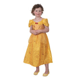 Front view of Child Belle Filigree Costume with golden princess dress
