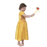 Side view of Child Belle Filigree Costume showing layered satin skirt