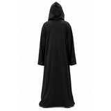 Back view of Child Black Hooded Robe Costume showing long robe and attached hood