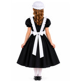 Back view of the child colonial apron and hat costume accessory set showing the apron ties and mop cap.
