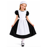 Child colonial apron and hat costume accessory set with white apron and traditional mop cap.
