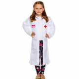 Child wearing a white doctor lab coat costume for Book Week, career day, school dress-up and imaginative role play.