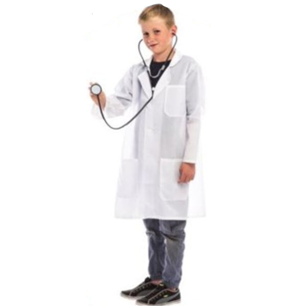 Child’s white doctor or lab coat costume with stethoscope – medium size