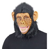 Chimpanzee mask with latex face and ears with fur overhead