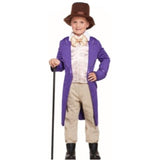 Child’s chocolate maker costume with purple jacket and top hat for Book Week