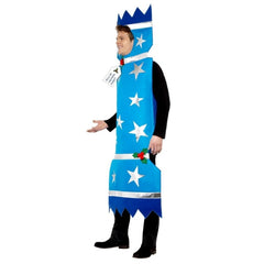 Christmas Cracker Costume, novelty foam tunic, with stars and holly, plain blue back.