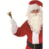 Santa Claus holding a gold bell on a white background