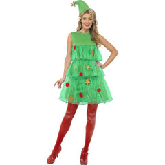 Christmas Tree Tutu Ladies Costume with green layered organza dress and star hat
