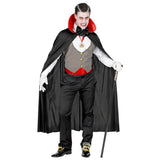 Adult Dracula-inspired vampire costume with cape and vest