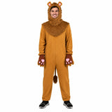 Adult wearing classic lion costume with faux fur mane hood and tail