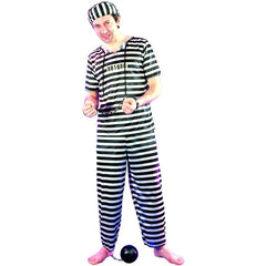 Adult classic prisoner costume with black and white striped uniform and matching cap