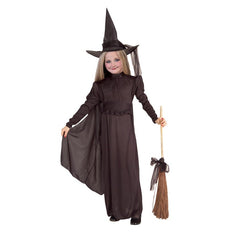 Classic Witch Costume - Child - Dr Toms, long black dress with cape, hat and belt.