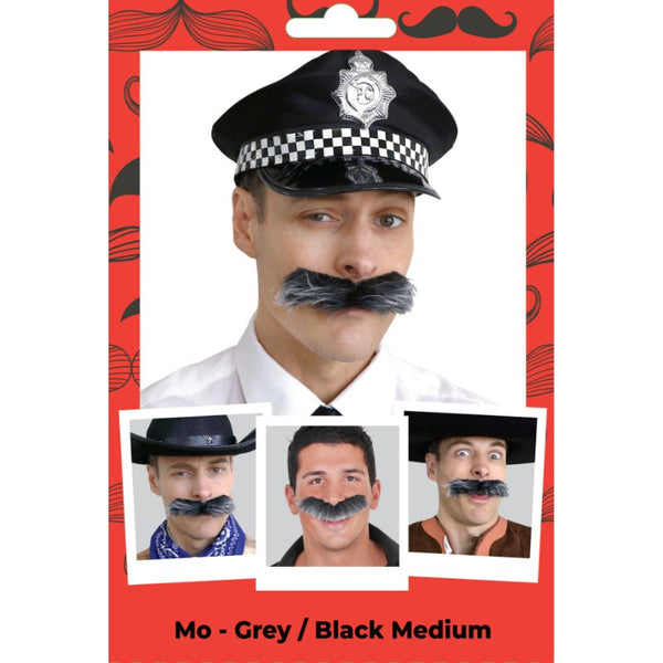 Grey Colonel-style self-adhesive costume moustache for elderly or military characters