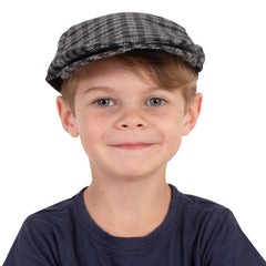 Chequered colonial flat cap for children with adjustable Velcro strap
