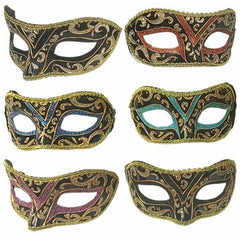 Colourful Glitter Masquerade Mask - Asst Colours, ties with ribbons, unisex.
