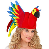 Parrot-style party hat with feather detailing