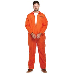 Convict orange overalls with numbers on chest.