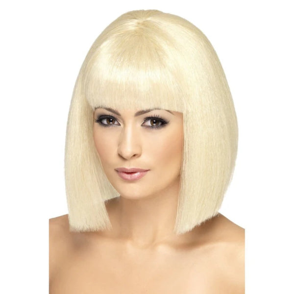 Blonde long bob style wig with fringe for adult costumes