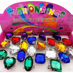 Costume ring with large faux gemstone assorted colours